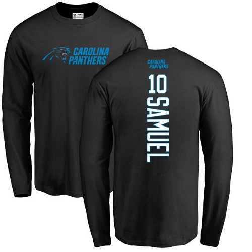Carolina Panthers Men Black Curtis Samuel Backer NFL Football #10 Long Sleeve T Shirt